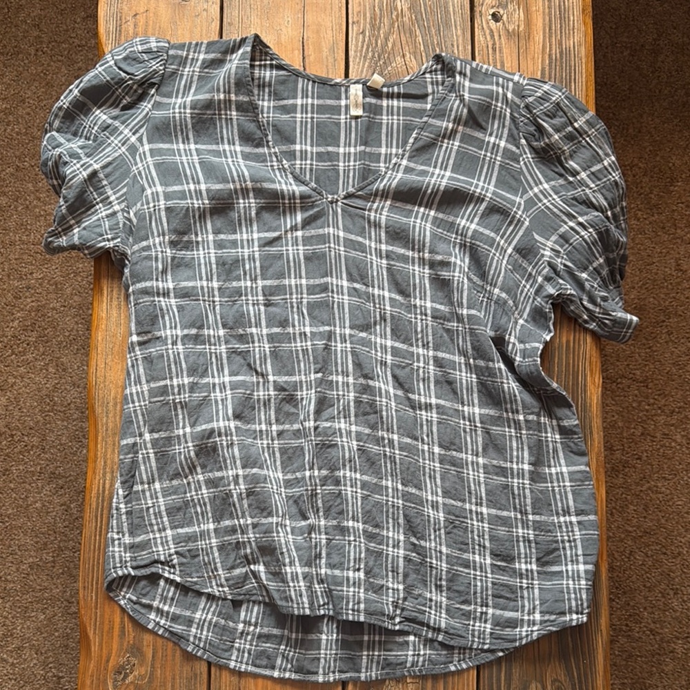 Treasure & Bond Gray Plaid Women's Top Size L